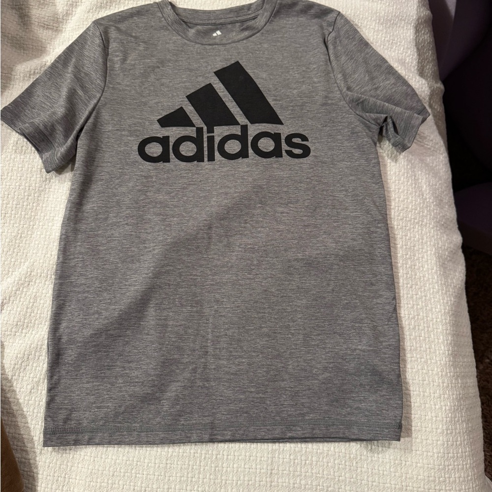 Adidas Heather Gray Tee with Black Emblem
